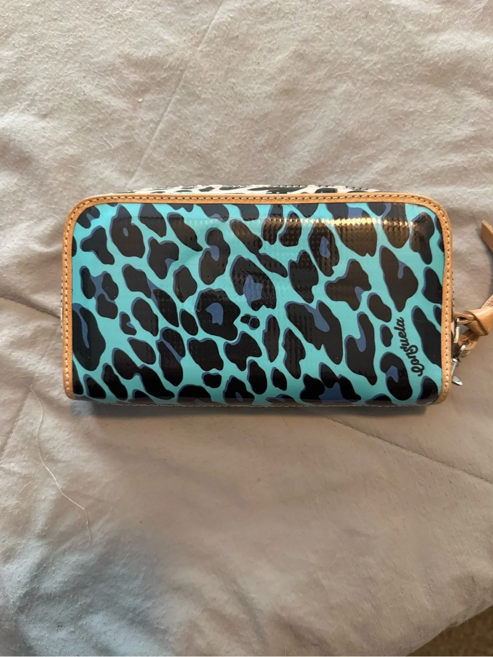 Turquoise Leopard-Print Zip Wristlet Wallet